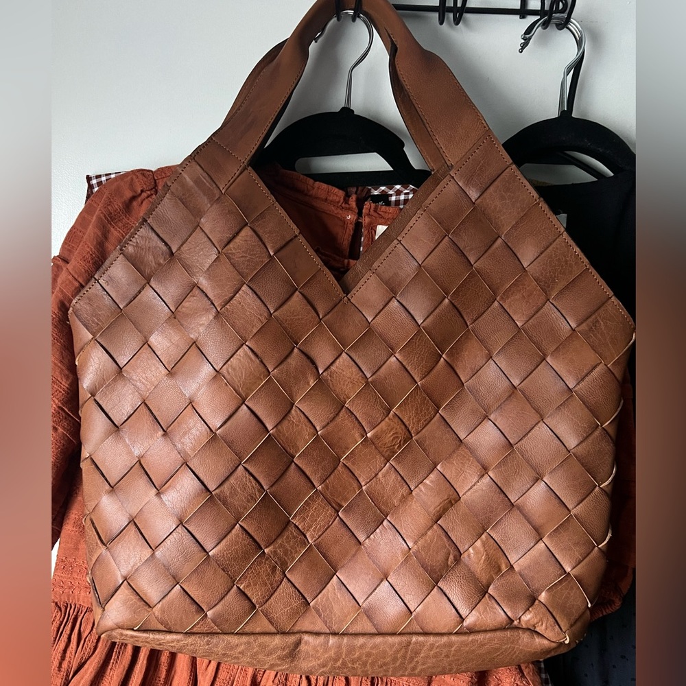Woven leather tote